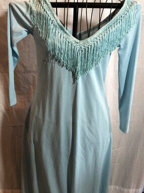 VINTAGE JcPenney Fashions Sz 8 Womens 3/4 to Long Sleeve Blue Fringe Dress